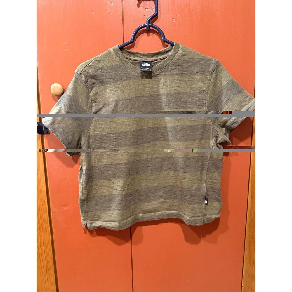 The North Face Women’s Green Striped Crew Neck Short Sleeve Jersey Tee Logo M